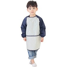 Plie Kids Art Smocks Children Waterproof Artist Painting Aprons Long Sleev (Small Navy Heart Dot), Small, Navy Heart Dot