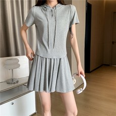 ANYOU 여성 트레이닝세트 후드티 반팔티+반바지 여름 반팔 상하투피스세트