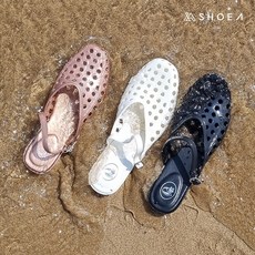 슈아 쿠션좋은 여름 뮬 펀칭 샌들 발편한 젤리 슬리퍼