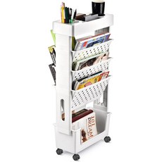 CROTOLO 5단 이동식 책 정리 수납장 잡지 및 책 수납 침실 거실 공부방 다용도 책장, 흰색
