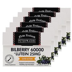 뉴질랜드 피터앤존 빌베리 50000mg+루테인 25mg 60베지캡슐, 6개, 60정