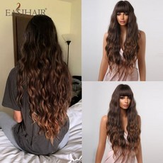 여성 긴머리 가발 롱 웨이브 앞머리 블랙 브라운 금발 헤어 다양한 컬러 디자인, CHINA, 09Wig lc2029-1, 1개