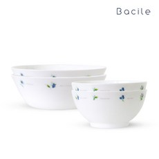 바칠레 내열강화유리 카모마일 공기대접세트 2인4P 밀크글라스, 공기 2P + 대접 2P, 화이트