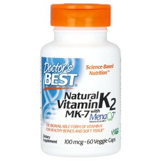 Doctor's Best MenaQ7 함유 천연 비타민K2 MK-7 100mcg 베지 캡슐 60정, Doctor's Best MenaQ7 함유 ..., 1개