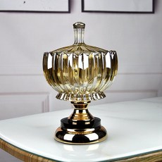 유럽식 거실 유리 캔디 보관용기 항아리 말린 과일 보관 컵 상자, 샴페인 그레이, 1개