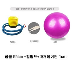 헬스 운동 PVC 짐볼 55cm 펌프 마개제거핀 스트레칭 요가 밸런스운동, 핑크