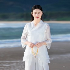 도매광 여름 차이나 중국한복 리폼 단아한 클래식 숏 중국식 코스튬의상 부처님 여성의류 티 복선