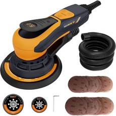 목공용 샌딩 페이퍼 10매가 달린 MAXXT 일렉트릭 5mm 랜덤 오비탈 샌더 브러시리스 350W 3A 다기능 가변 속도 전기 코드 샌더스 머신 R7303-5.0mmOrbit, Orange, 1개