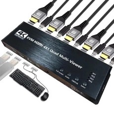 4K HDMI KVM 4x1 쿼드 멀티 뷰어 4 in 1 Out 심리스 스위치 비디오 프로세서 화면 PC 공유 USB 키보드 마우스, 03 with EU Plug, 3.with EU Plug, 1개