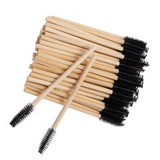 100pcs 대나무 손잡이 속눈썹 브러쉬 일회용 빗 마스카라 지팡이 아이섀시 연장 어플리케이터 눈썹 블랙컬러, 1개