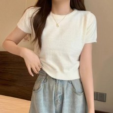 여자 밍크 라운드 트렌드 반팔티 1P 데일리 여름 데일