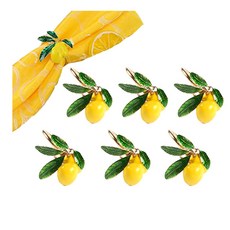 레몬 과일 냅킨 링스 노랑 냅킨 버클 골드웨딩 생신 휴일 여름 봄 Lemon Fruit Summer Napkin Rings Serviette Buckle Gold, 6 PCS