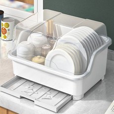 러브썸 뚜껑있는 주방 식기 보관함 건조대 정리 용품, 라지 화이트, 1개