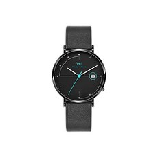 WM Welly Merck WellyMerck 남성 날짜 비즈니스 패션 시계 20MM 가죽 밴드 5ATM 방수 (블랙)