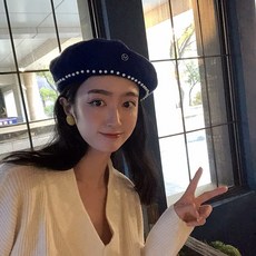 여성베레모 헌팅캡 베레모 진주 장식 새싹 모자 여성 영국 레트로풍 가을