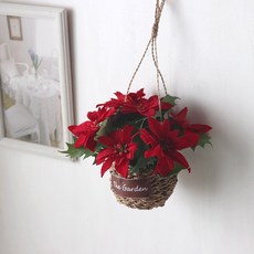 따뜻한 느낌의 크리스마스 리스, 포인세티아 화분-행잉