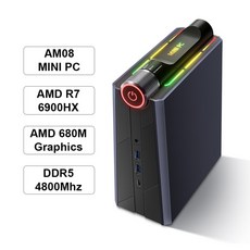 초소형PC 미니 일체형 Chatreey 게임 데스크탑 라이젠 5 다채로운 와이파이 BT AM08, 없음, 80.R9 6900HX DDR5 680M - 64G R