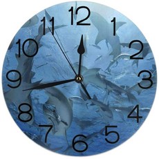 Mount Hour 홈 인테리어 언더 워터 월드 재미 상어 라운드 벽 시계 아크릴 Underwater World Funny Shark