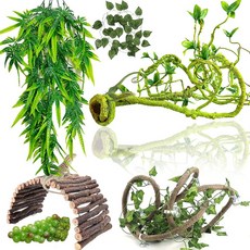  수염을 기른 용 탱크 액세서리 파충류 은신처 다리 등반 식물 정글 덩굴 및 도마뱀 개구리 게코 소라게 카멜레온을 위한 잎 테라리움 장식 