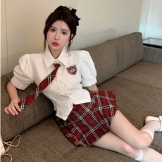 여자 여름 교복 세트 셔츠 스커트 놀이동산 할로윈 코스프레 코스튬 의상