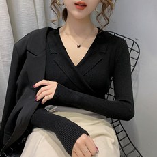 이너셔츠 브이넥 이너티셔츠 여성 이너웨어 일찍이 봄옷 인싸템 슬림 POLO 긴 소매