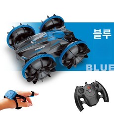 RC카 수륙양용차 오프로드 원격 조종 자동차 스피드 무선 탱크 4륜, 패키지 1 배터리 1개드라이버, 1개, 해양 파란색 양면 수륙차
