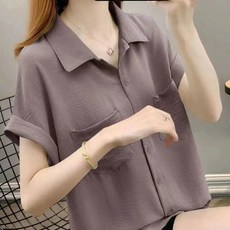 해피유통 여성 반팔 쉬폰 셔츠 캐주얼 빅사이즈 남방 jhz