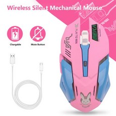 호흡 LED USB 유선 광학 마우스 2400dpi PC 노트북 데스크탑 컴퓨터 OW DVA 오버워치 게임용 6 버튼 드, 05 Dva Pink Wirless, 한개옵션1