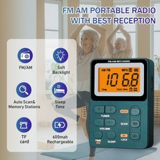 AM FM 휴대용 라디오 수신율의 충전식 포켓 MP3 스테레오 이어폰 대형 LCD 화면 TF 카드 소켓 조깅/체육/캠핑용 라디오용 트랜지스터…
