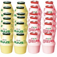 빙그레 단지우유 2종 혼합 (바나나맛우유 and 딸기맛우유), 24개, 240ml