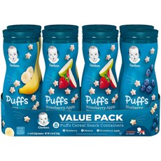 Gerber Graduates Puffs Cereal Snack 아기 간식 거버 그레쥬에이트 퍼프 시리얼 스낵 버라이어티팩 1.48oz(42g) 8팩, 8개