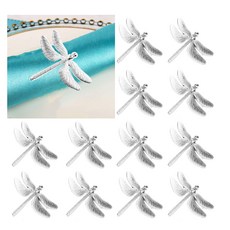 잠자리 여름 냅킨 링스 실버 골드 냅킨 버클 웨딩 생신 휴일 냅킨링 은 Dragonfly Summer Napkin Rings Serviette Buckle Gold Silver, 실버 -12 PCS