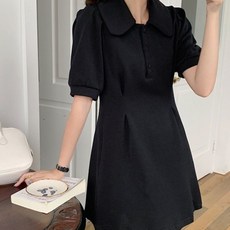 카라 원피스 버튼업 반팔 셔링 하객룩 블랙 캐쥬얼 프릴 데이트룩