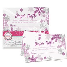 Pink and Silver Snowflake Diaper Raffle Tickets fo 여아 베이비 샤워용 핑크색 및 은색 눈송이 기저귀 추첨권 AmandaCreation의, Bring a Pack of Diapers to Wi, 1개