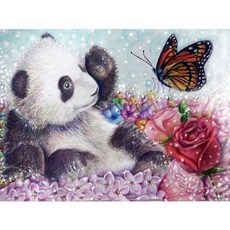 FIYO 3D 30x40cm DIY 원형/사각 보석십자수세트 JL, 1set, X-No.14판다 와 나비(Square)