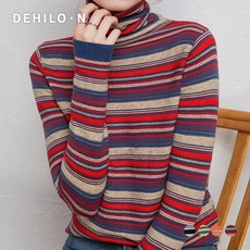 데일로엔 여성용 스트라이프 긴팔 목폴라 니트