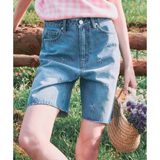 론론 RONRON RIBBON PRINTED 데님 반바지 라이트 블루