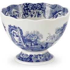 Spode Blue Italian Footed Bowl | Made of Porcelain | Berries Sweets and Chocolate Bowl | Scalloped Edge | Measures 4.75-Inch | Dishwasher and Microw, Small