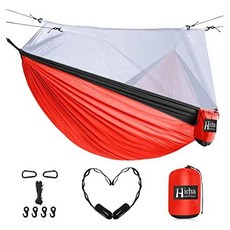 Hieha Double Camping Hammock with Mosquito Net Portable Nylon Hiking Hammocks for Trees Travel Ou, Gem Blue  Sky Blue