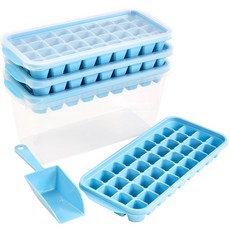 자이티 얼음 트레이 얼음틀 36구 4p + 아이스큐브 컨테이너 + 스쿱 세트, 블루