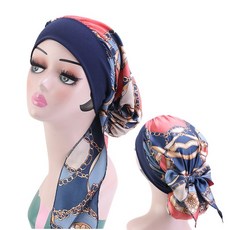 여자 이슬람교 Hijab 암 Chemo 꽃 인쇄 모자 Turban 모자 덮개 탈모 머리 스카프 포장 Pre Tied Headwear Strech Bandana|이슬람 의류|