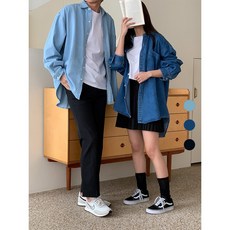 오버핏 데님셔츠(빅사이즈/남여공용/커플룩/간절기)