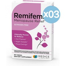 Remifemin 레미페민 메노포즈 릴리프 태블릿 에스트로겐-프리 서플리먼트 60개입 3팩 Menopause Relief Tablets* Estrogen-Free Supplem, 3개, 60정