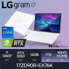 LG전자 2023 그램17 17ZD90R-EX76K, WIN11 Home, 16GB, 1TB, 코어i7, White