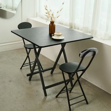 픽차 다용도 접이식 식탁 테이블 의자, 사각 테이블 블랙 1개+의자 블랙 2개