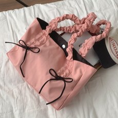 리본 셔링 에코 빅 스퀘어 숄더백 보부상가방 발레코어백 ( 4color)