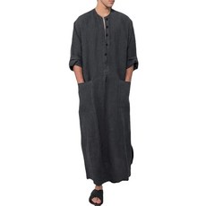 Holiberty 남성용 Kaftan Thobe 긴소매 면 무슬림 로브 가운 사우디 아랍 이슬람 무슬림 드레스 비치 셔츠 목욕 가운 잠옷 회색., 회색