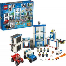 영국직배송 LEGO 60246 시티 경찰서 건물에는 트럭 완구 2개 라이트 &amp; 사운드 벽돌 드론 모터바이크가 있습니다., 단일옵션