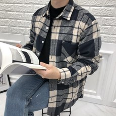 더블에스94 남자 가을 겨울 간절기 아우터 도톰 루즈핏 감탄 울 체크 남방 2컬러