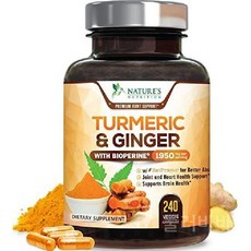 BioPerine Ginger 95 표준화 커큐미노이드 함유 강황 커큐민 1950mg - 최대 흡수를 위한 후추 천연 관절 지원 자연의 추출물 보충제 비건 240 캡슐, 240 카운트(1팩)